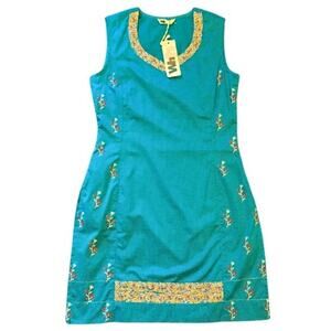 NWT Blue & White Polka Dot Embroidered Floral Cotton Sleeveless Tunic Top (S)